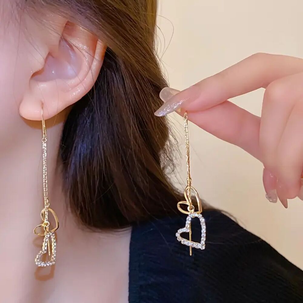 Wicked Silk Elegant, Chic, Classy Korean Golden Hearts Dangling Earrings